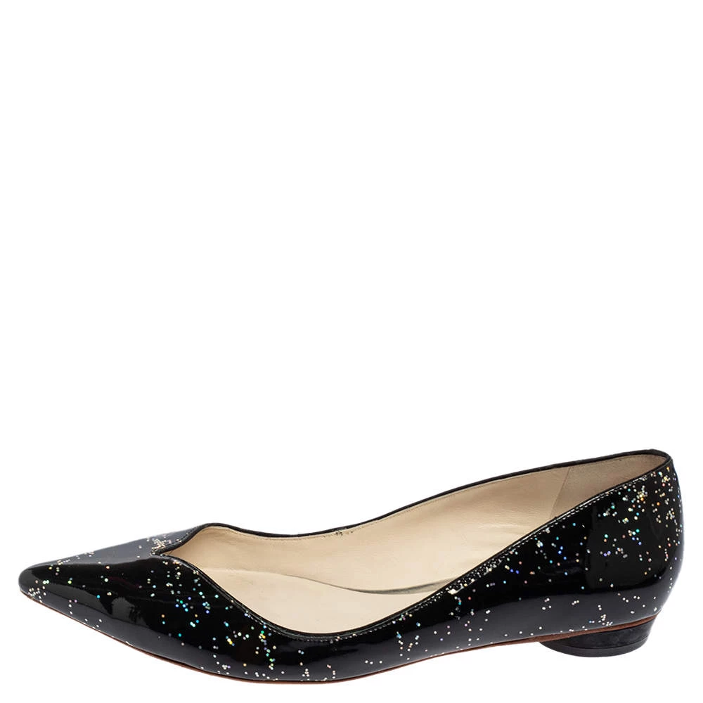 Sophia Webster Black Glitter Patent Leather Pointed Toe Ballet Flats Size 41 For Women - Image 2