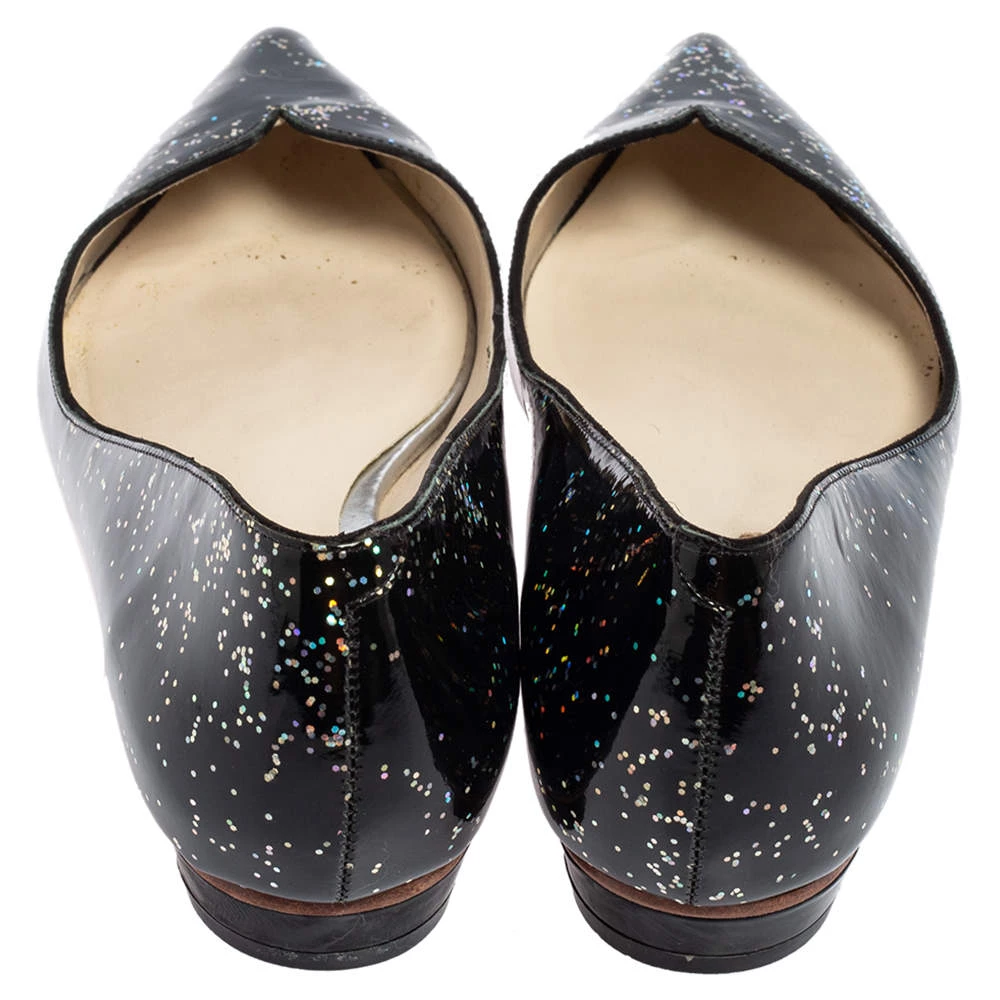 Sophia Webster Black Glitter Patent Leather Pointed Toe Ballet Flats Size 41 For Women - Image 5