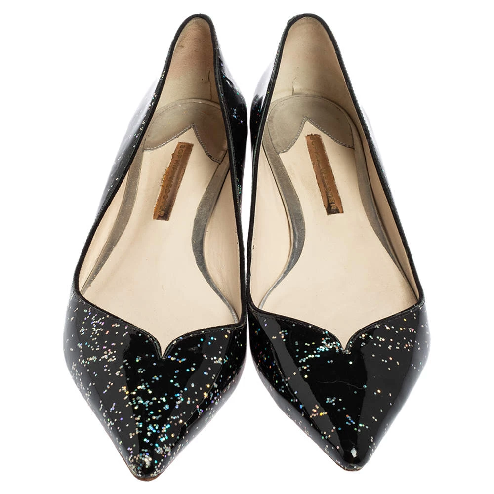 Sophia Webster Black Glitter Patent Leather Pointed Toe Ballet Flats Size 41 For Women - Image 3
