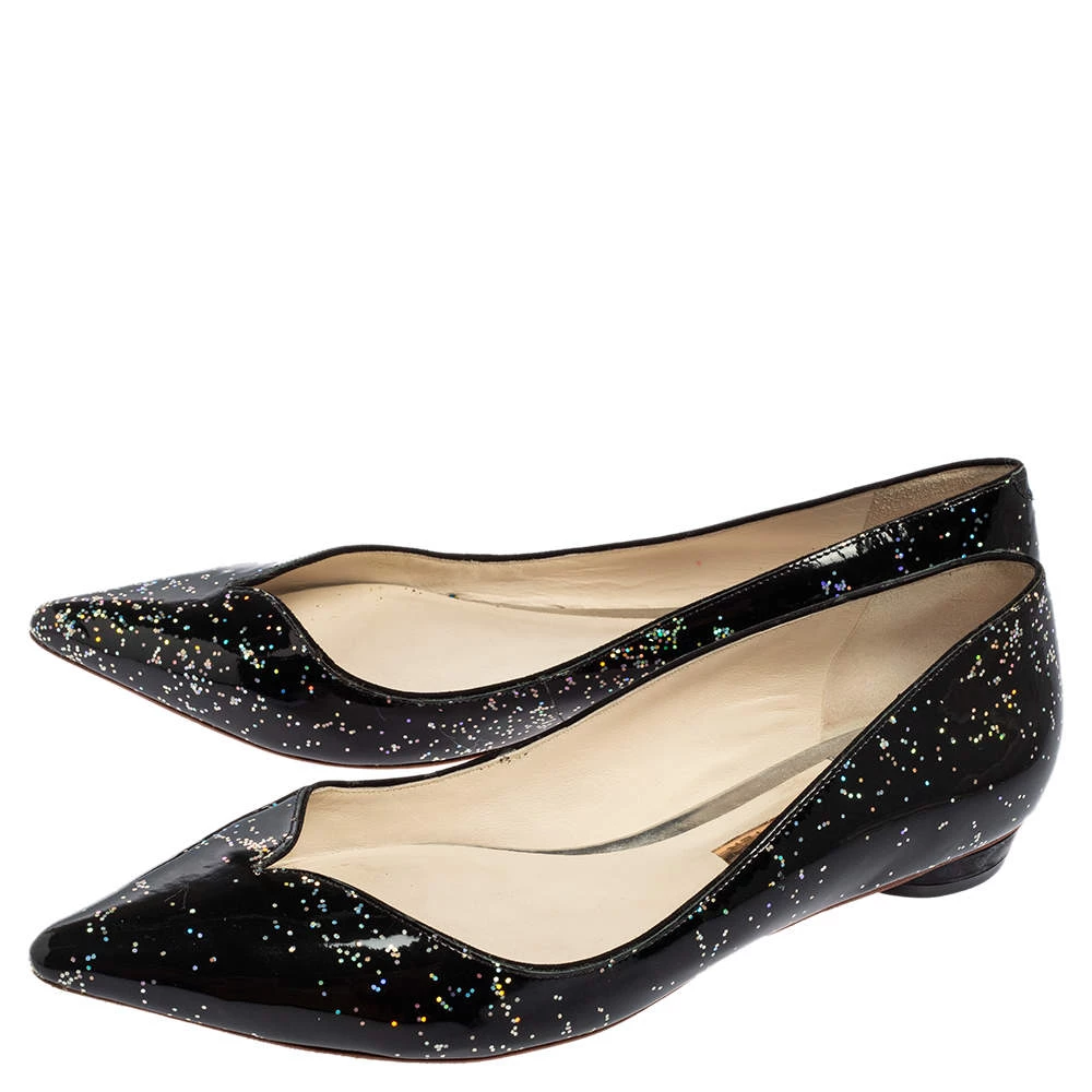 Sophia Webster Black Glitter Patent Leather Pointed Toe Ballet Flats Size 41 For Women - Image 4