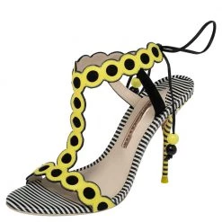 Sophia Webster Yellow/Black Patent Leather T-Strap Sandals Size 37.5 For Women