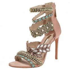 Sophia Webster Pink Satin And Suede Embellished Eden Sandals Size 39.5 For Women