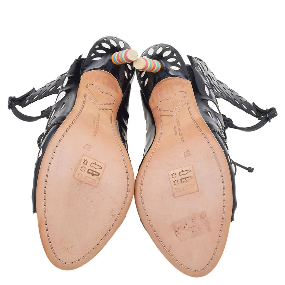 Sophia Webster Black/White Cut Out Patent Leather Keira Doily Sandals Size 37 For Women - Image 6