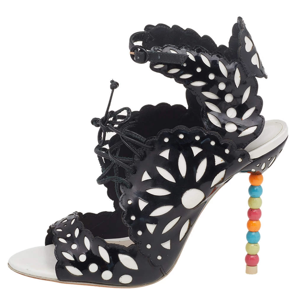 Sophia Webster Black/White Cut Out Patent Leather Keira Doily Sandals Size 37 For Women - Image 2