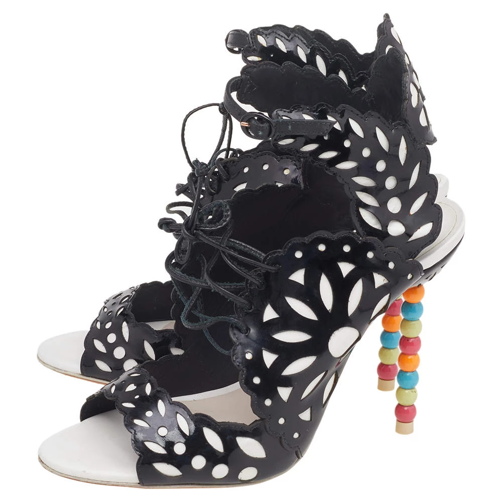 Sophia Webster Black/White Cut Out Patent Leather Keira Doily Sandals Size 37 For Women - Image 4