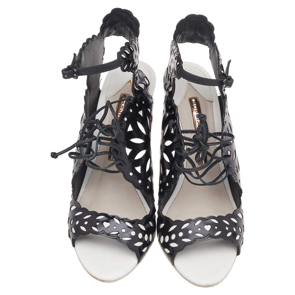 Sophia Webster Black/White Cut Out Patent Leather Keira Doily Sandals Size 37 For Women - Image 3