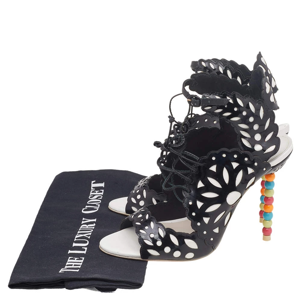 Sophia Webster Black/White Cut Out Patent Leather Keira Doily Sandals Size 37 For Women - Image 8