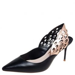 Sophia Webster Black/Rose Gold Leather Angelo Slingback Pumps Size 37 For Women