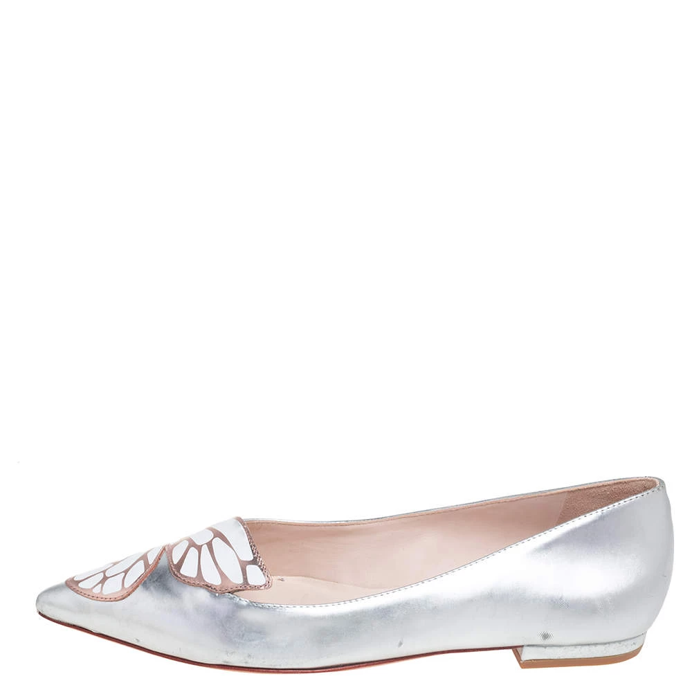 Sophia Webster Silver Leather Bibi Butterfly Pointed Toe Ballet Flats Size 38.5 For Women - Image 2