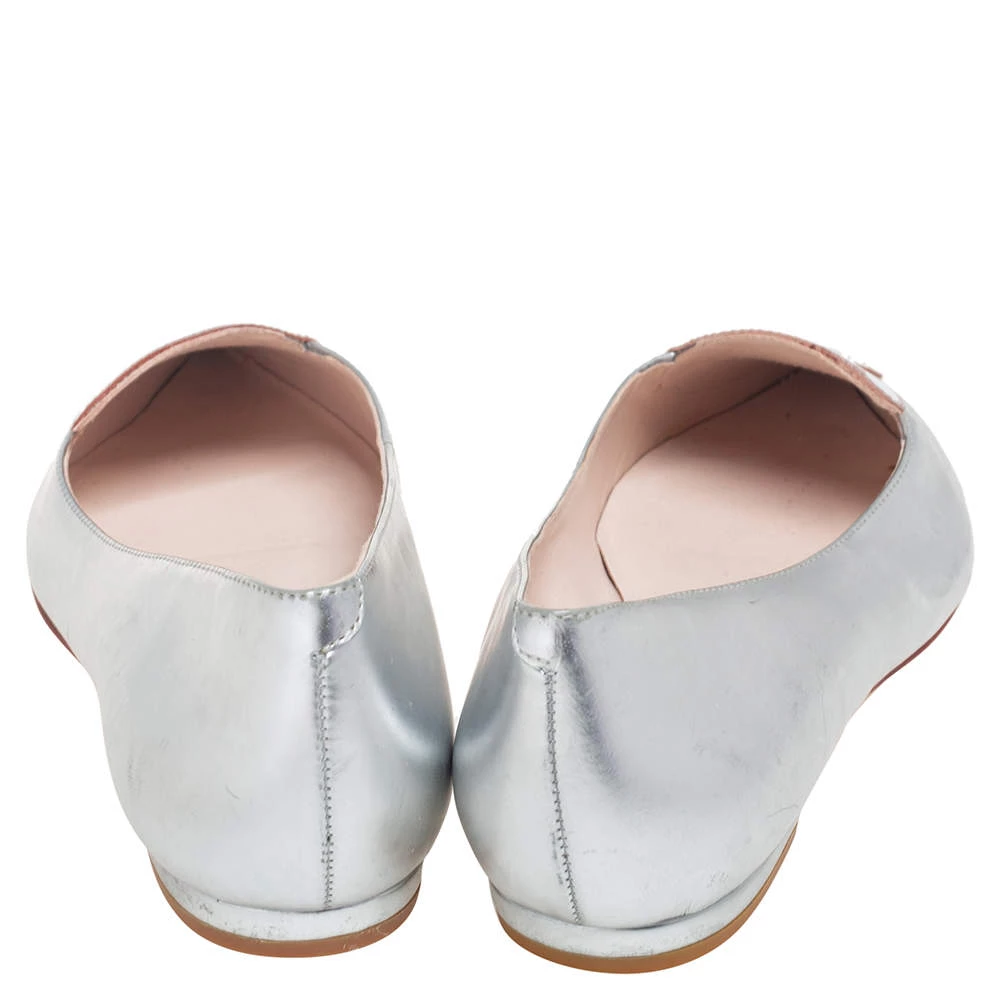 Sophia Webster Silver Leather Bibi Butterfly Pointed Toe Ballet Flats Size 38.5 For Women - Image 5