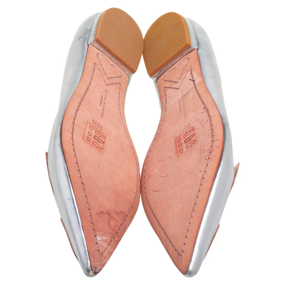 Sophia Webster Silver Leather Bibi Butterfly Pointed Toe Ballet Flats Size 38.5 For Women - Image 6