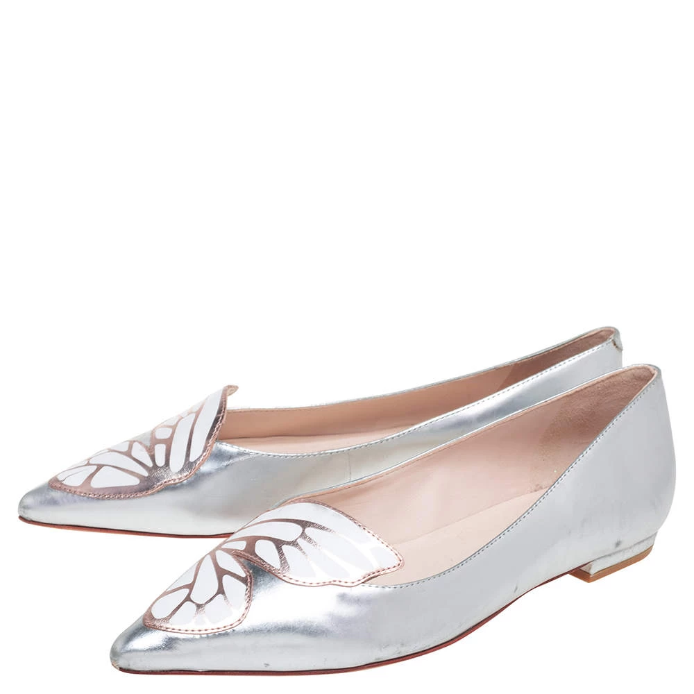 Sophia Webster Silver Leather Bibi Butterfly Pointed Toe Ballet Flats Size 38.5 For Women - Image 4