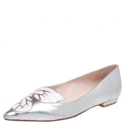Sophia Webster Silver Leather Bibi Butterfly Pointed Toe Ballet Flats Size 38.5 For Women