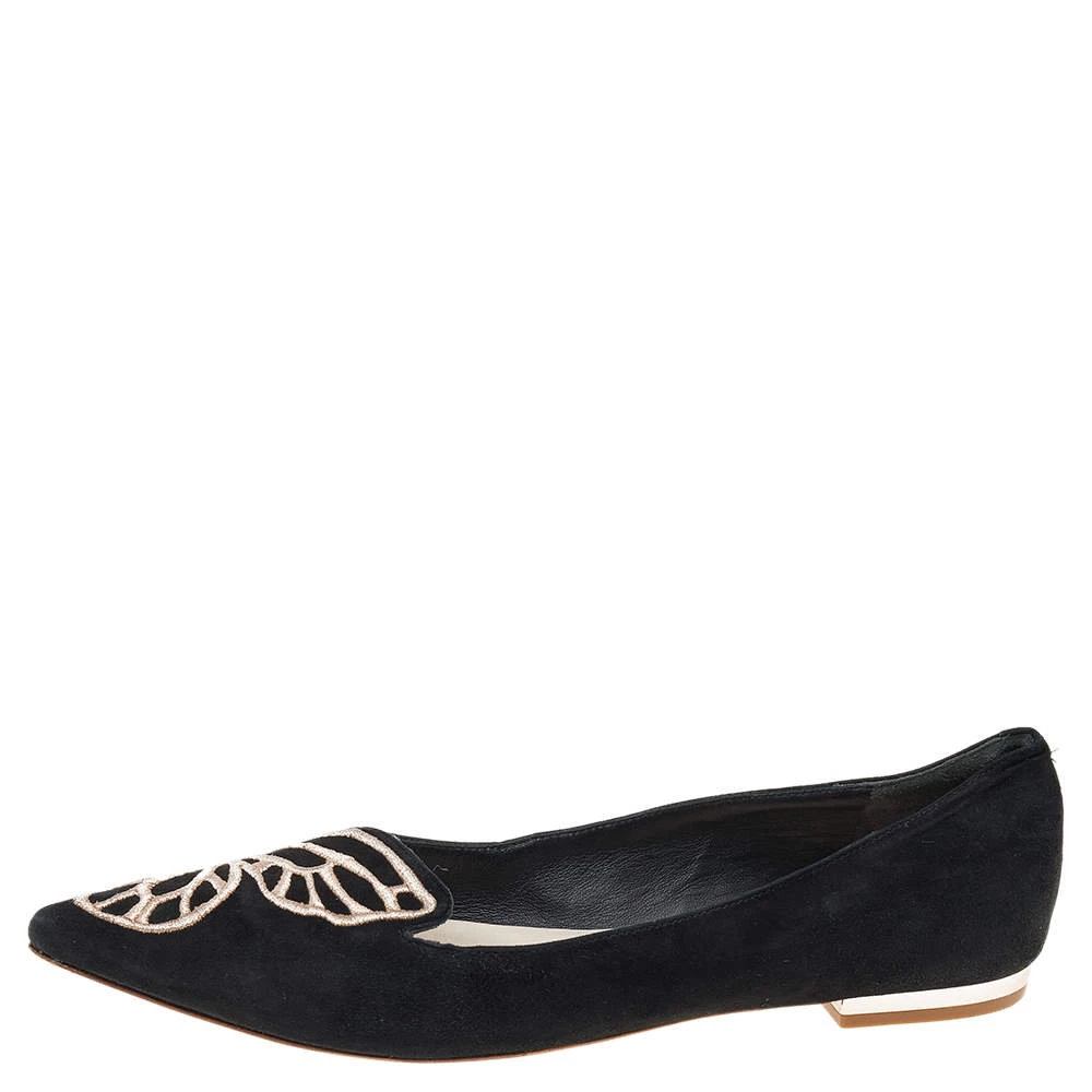 Sophia Webster Black Embroidered Suede Bibi Butterfly Pointed Toe Ballet Flats Size 38 For Women - Image 2