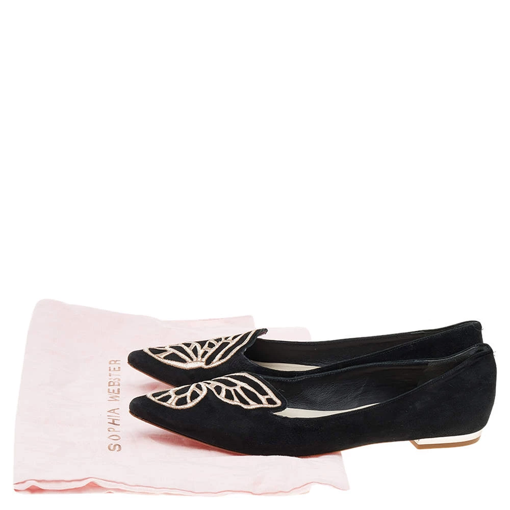 Sophia Webster Black Embroidered Suede Bibi Butterfly Pointed Toe Ballet Flats Size 38 For Women - Image 8