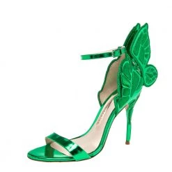Sophia Webster Metallic Green Leather Chiara Butterfly Wing Open Toe Sandals Size 36.5 For Women