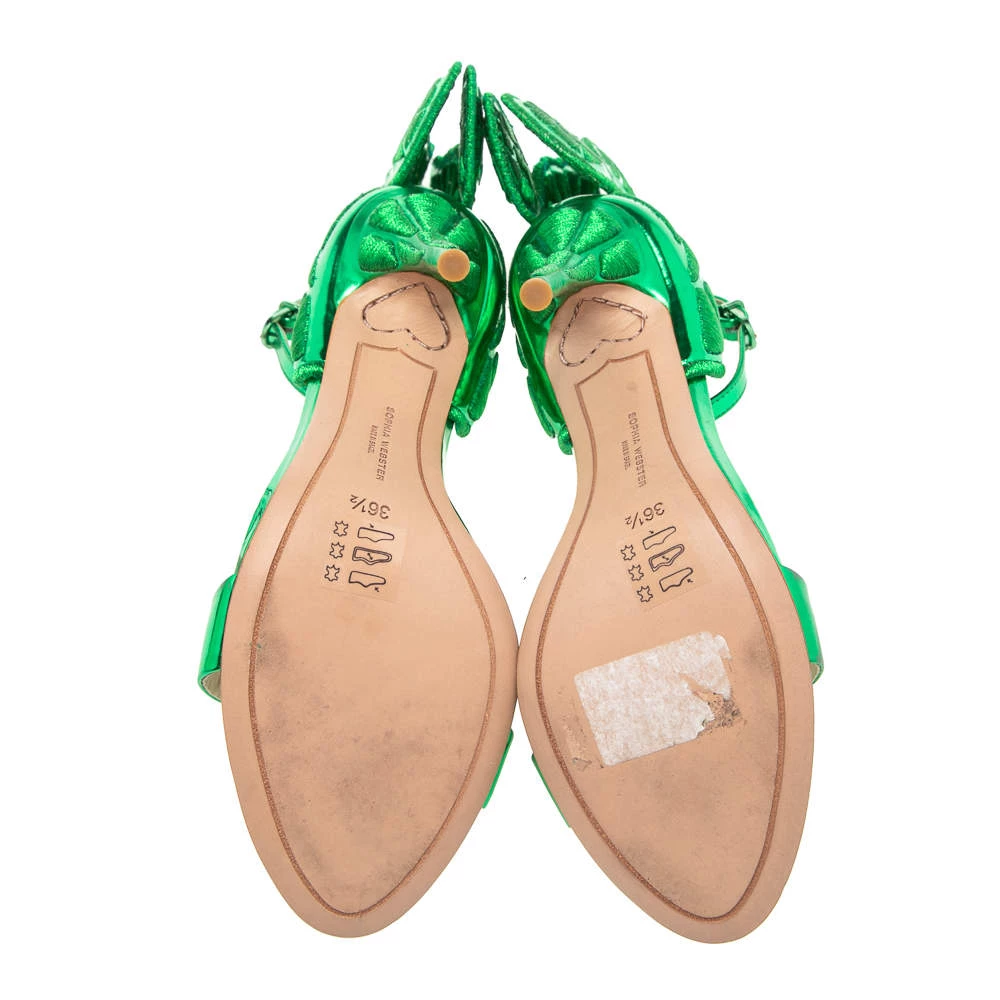 Sophia Webster Metallic Green Leather Chiara Butterfly Wing Open Toe Sandals Size 36.5 For Women - Image 6