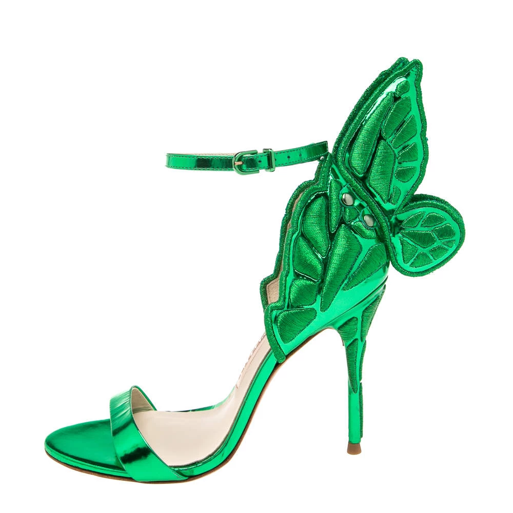 Sophia Webster Metallic Green Leather Chiara Butterfly Wing Open Toe Sandals Size 36.5 For Women - Image 2