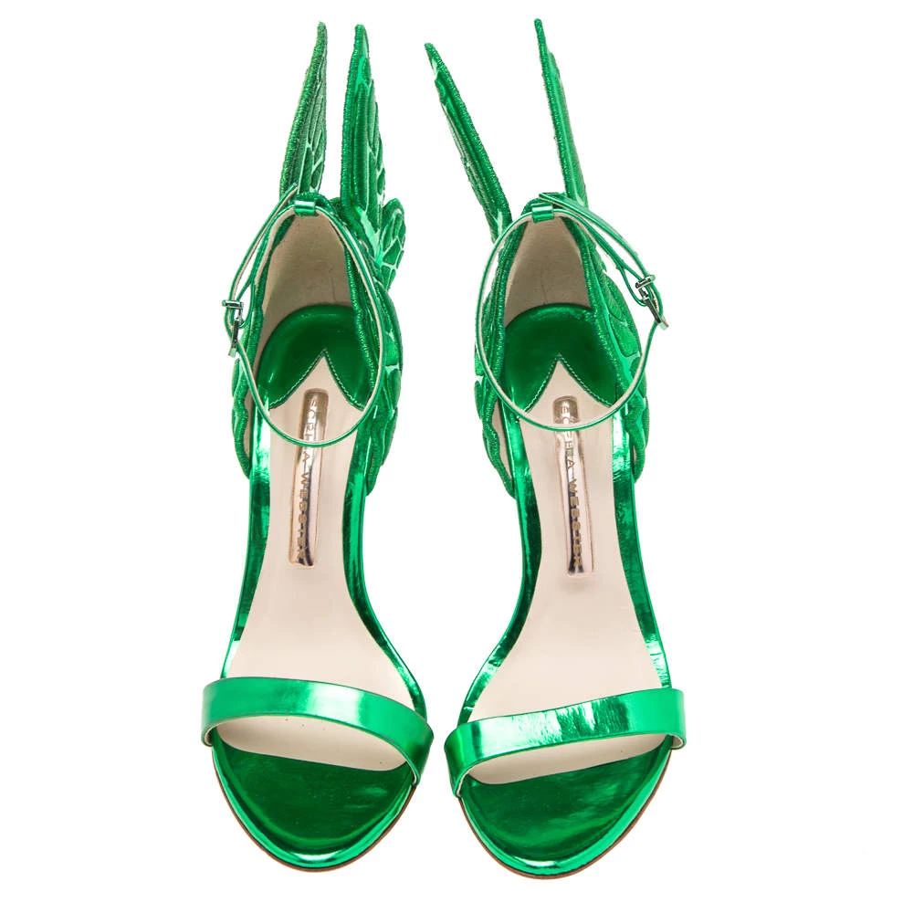 Sophia Webster Metallic Green Leather Chiara Butterfly Wing Open Toe Sandals Size 36.5 For Women - Image 3