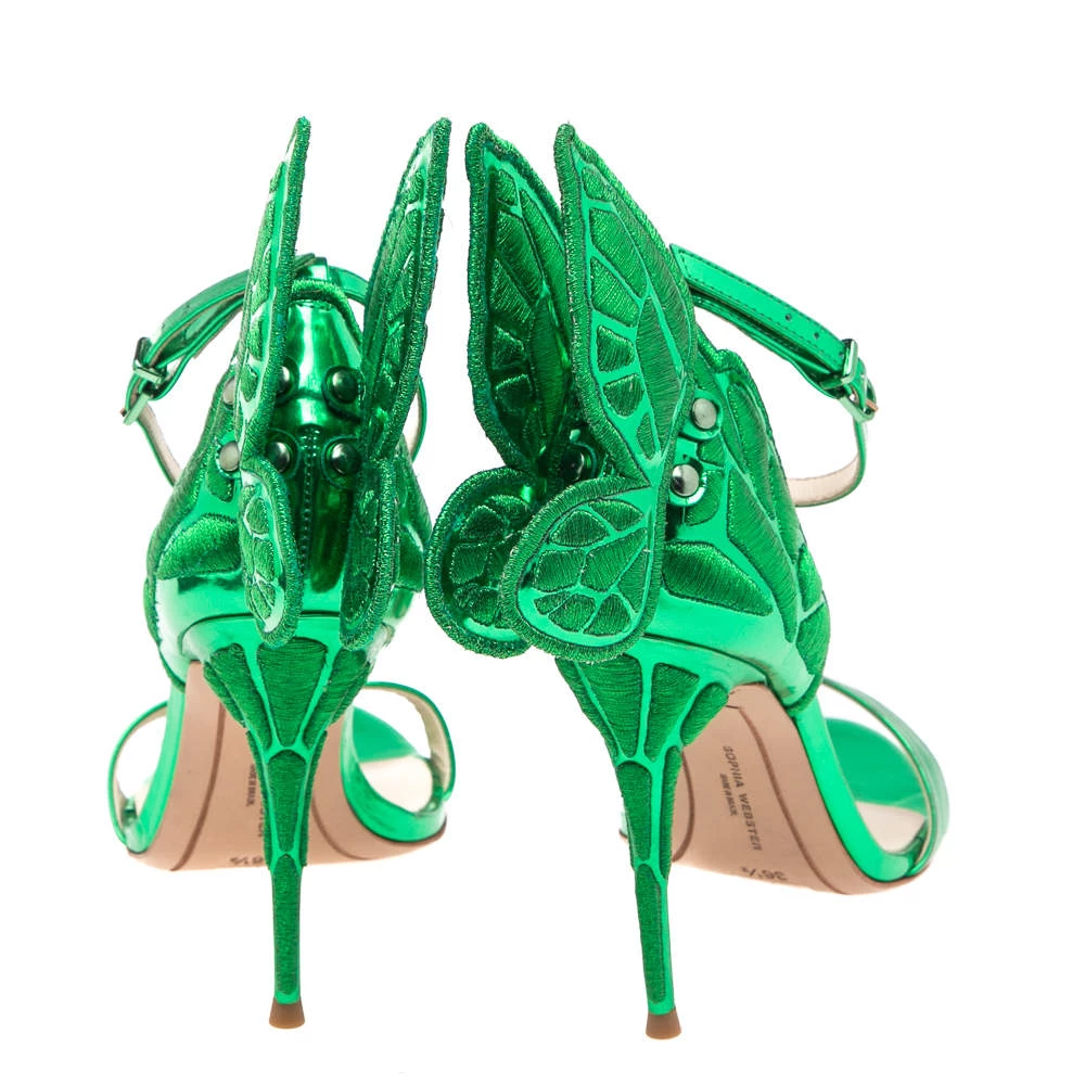 Sophia Webster Metallic Green Leather Chiara Butterfly Wing Open Toe Sandals Size 36.5 For Women - Image 5