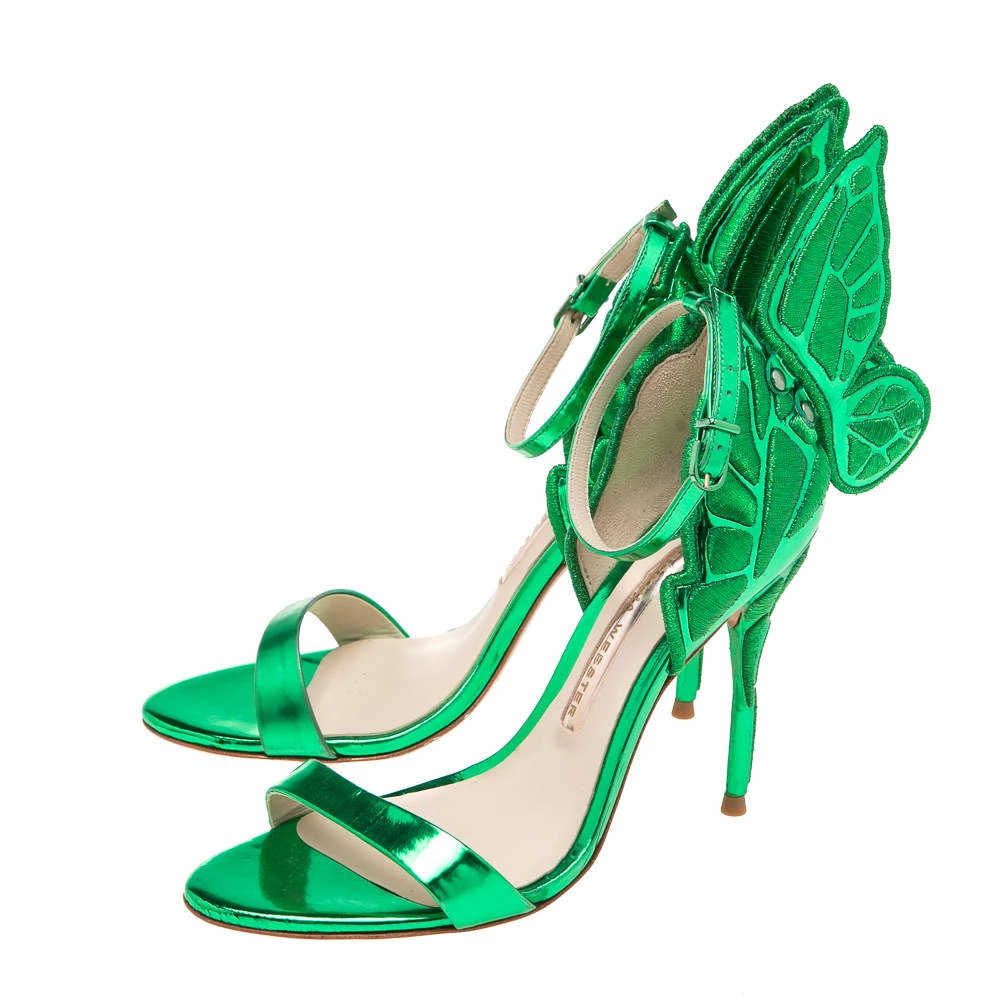 Sophia Webster Metallic Green Leather Chiara Butterfly Wing Open Toe Sandals Size 36.5 For Women - Image 4