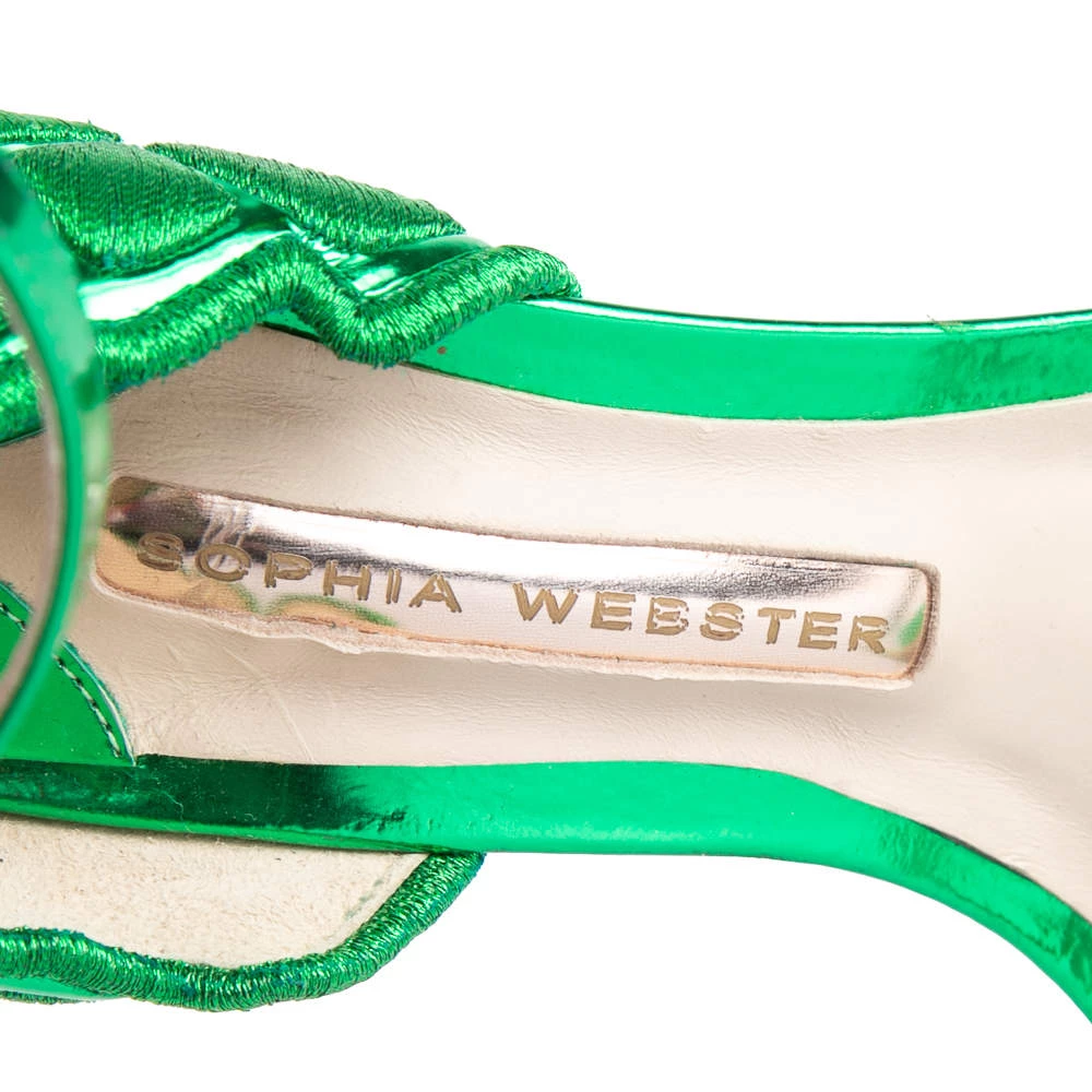 Sophia Webster Metallic Green Leather Chiara Butterfly Wing Open Toe Sandals Size 36.5 For Women - Image 7