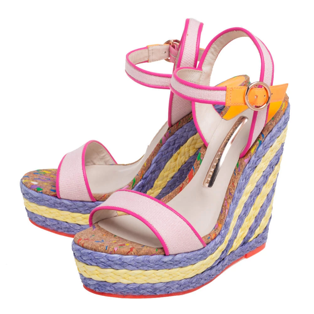 Sophia Webster Multicolor Canvas And Leather Lucita Raffia Wedges Size 36.5 For Women - Image 4