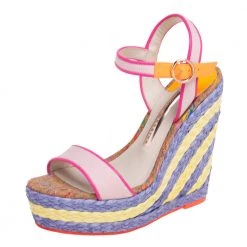 Sophia Webster Multicolor Canvas And Leather Lucita Raffia Wedges Size 36.5 For Women