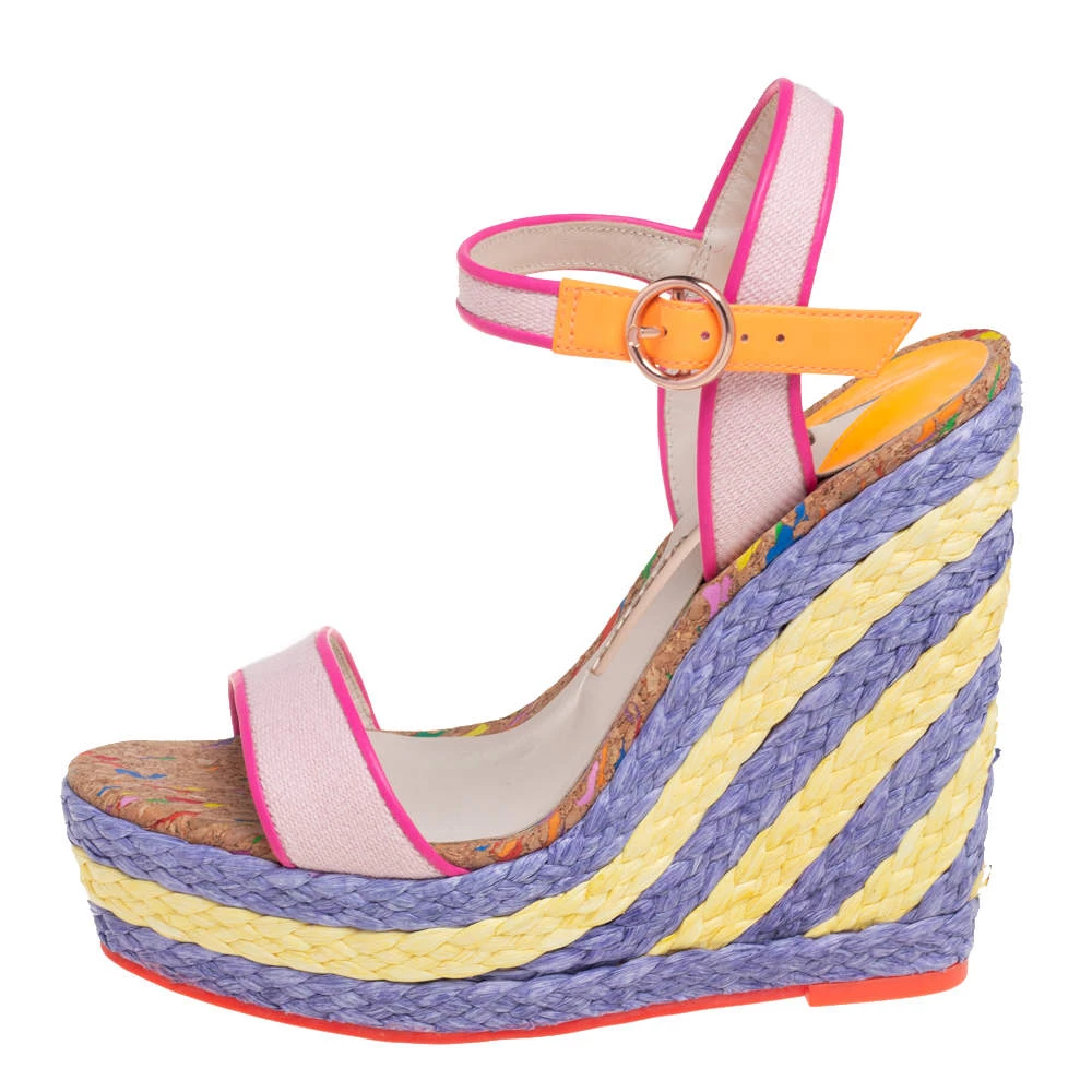 Sophia Webster Multicolor Canvas And Leather Lucita Raffia Wedges Size 36.5 For Women - Image 2