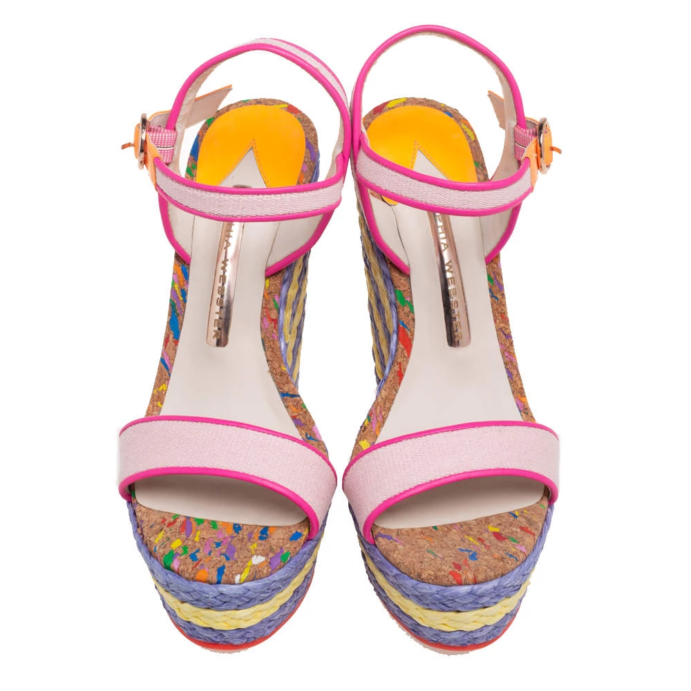 Sophia Webster Multicolor Canvas And Leather Lucita Raffia Wedges Size 36.5 For Women - Image 3