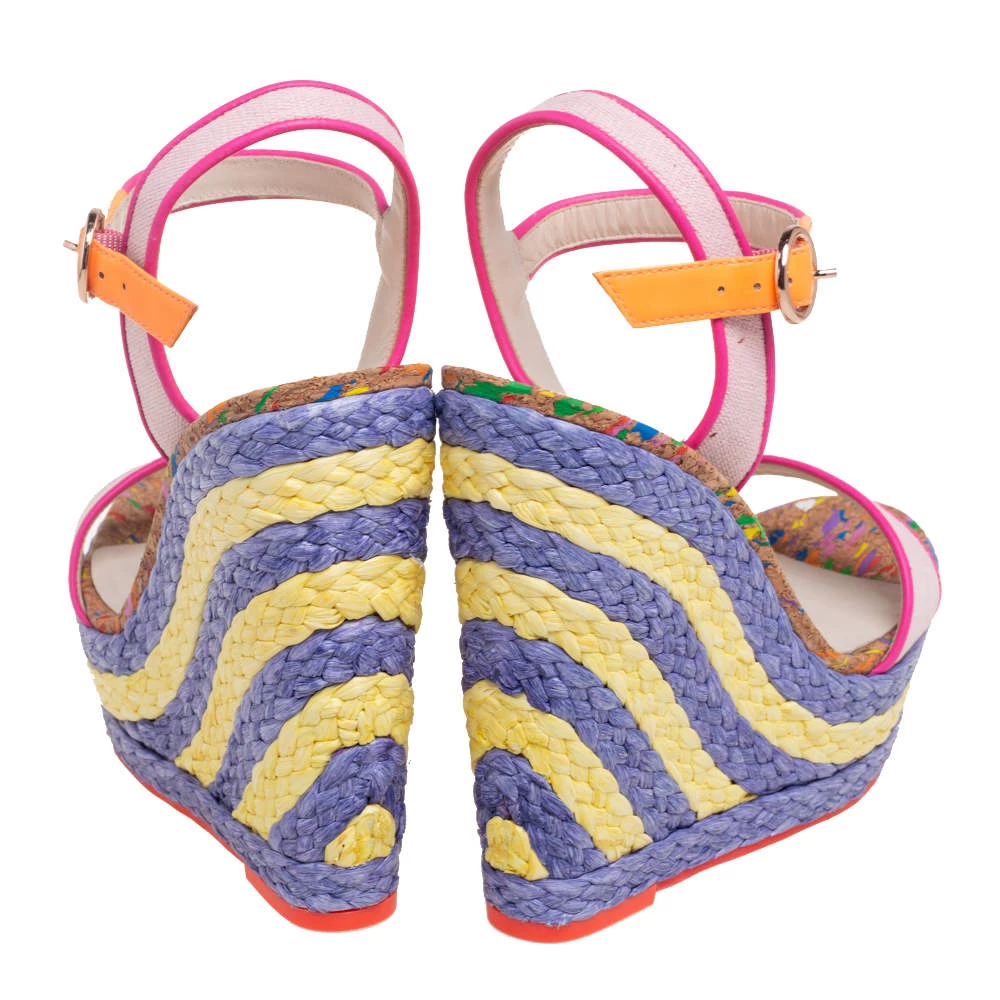 Sophia Webster Multicolor Canvas And Leather Lucita Raffia Wedges Size 36.5 For Women - Image 5