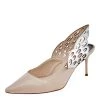 Sophia Webster Silver/Nude Leather Angelo Slingback Pumps Size 39 For Women