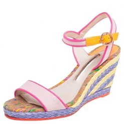 Sophia Webster Multicolor Leather And Canvas Lucita Rafia Wedges Size 37 For Women