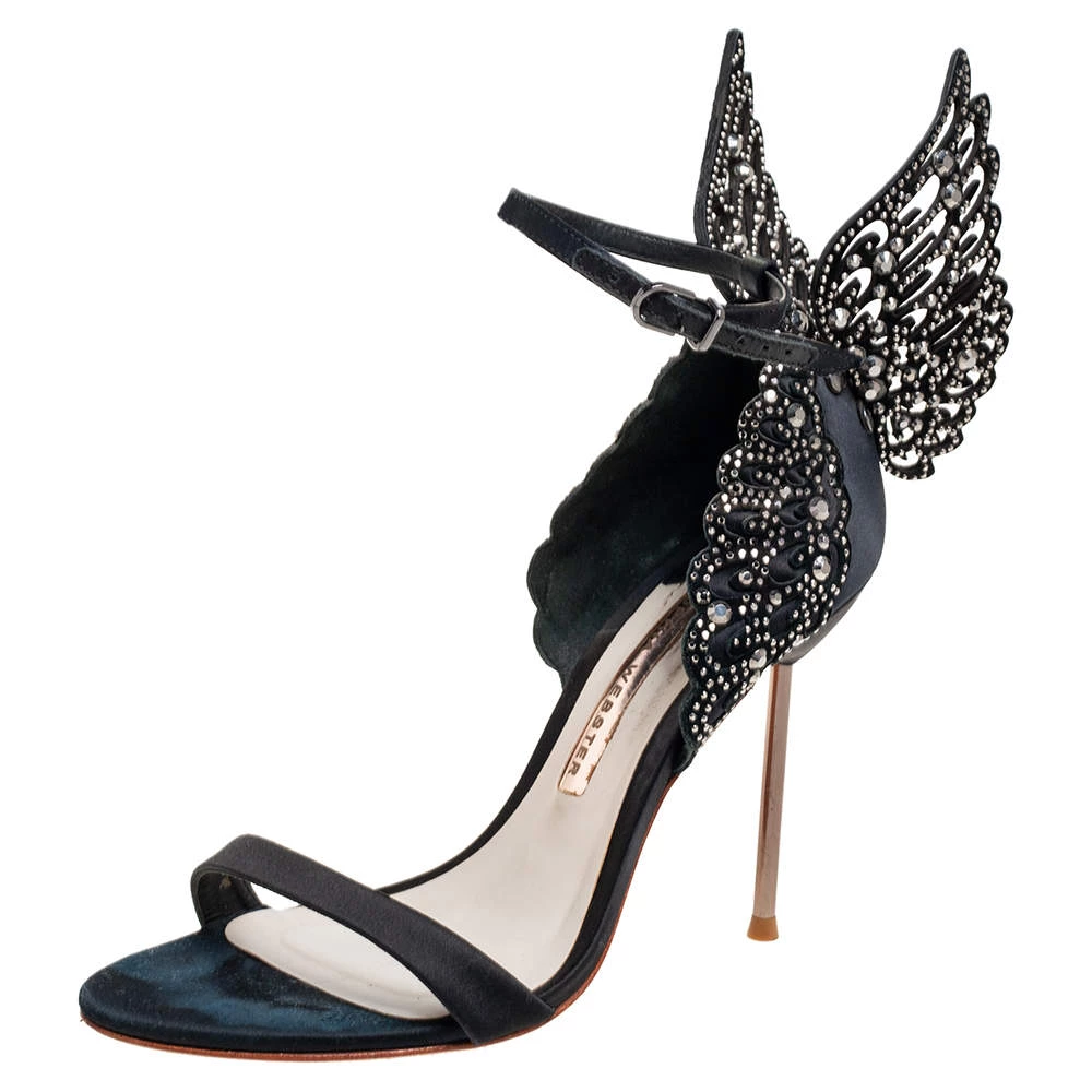 Sophia Webster Black Satin Evangeline Sandals Size 37 For Women