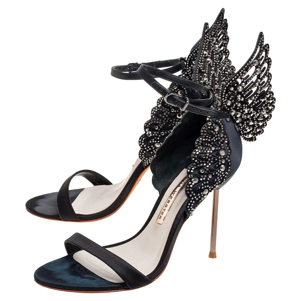 Sophia Webster Black Satin Evangeline Sandals Size 37 For Women - Image 4