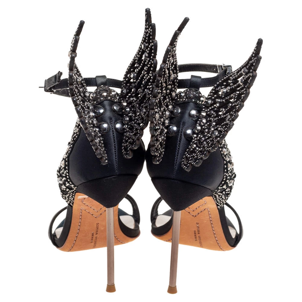 Sophia Webster Black Satin Evangeline Sandals Size 37 For Women - Image 5