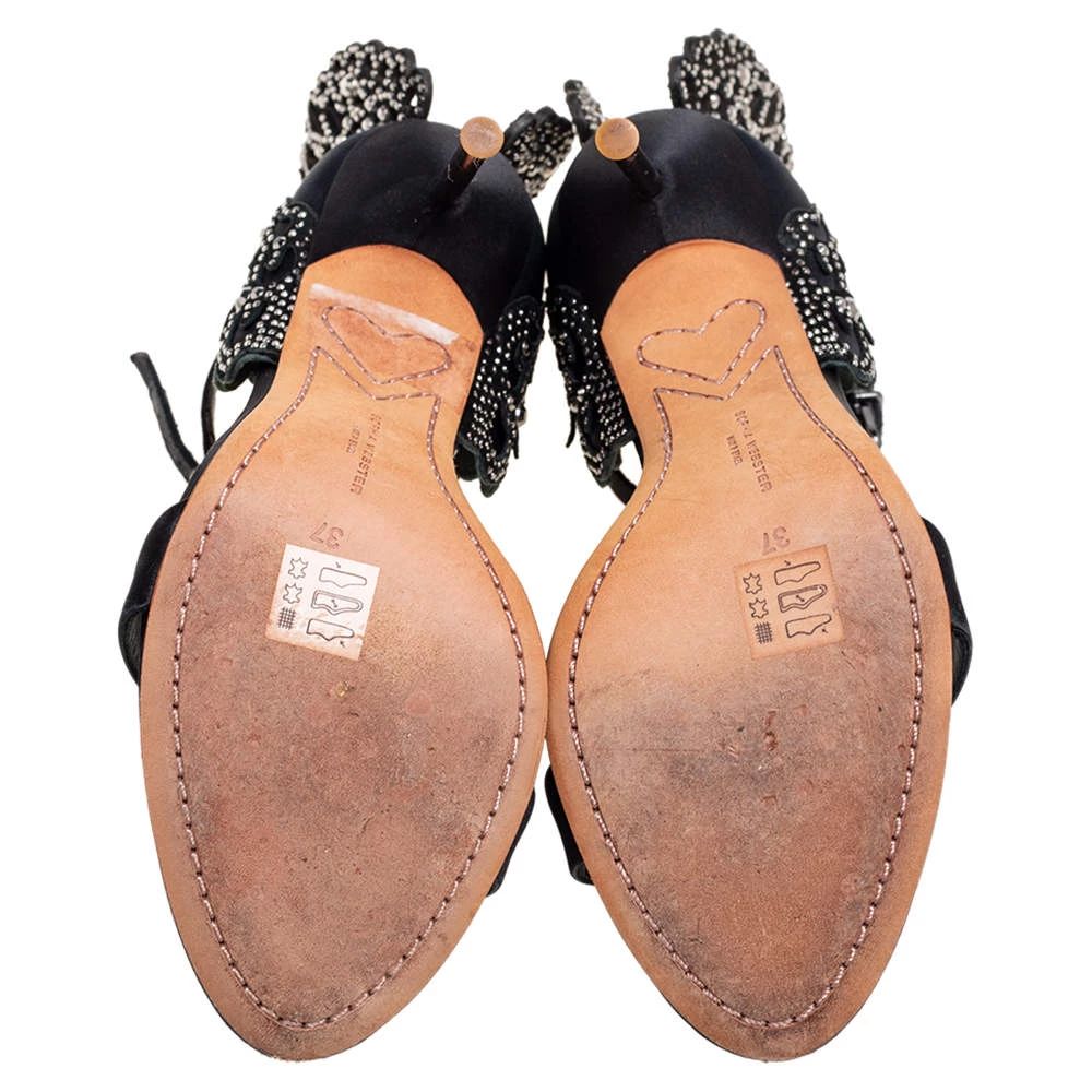 Sophia Webster Black Satin Evangeline Sandals Size 37 For Women - Image 6