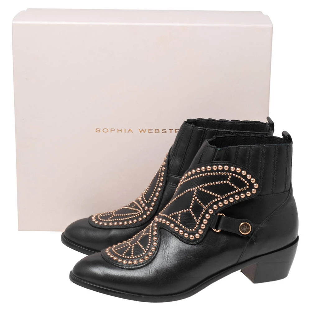 Sophia Webster Black Leather Karina Butterfly Ankle Boots Size 39.5 For Women - Image 8