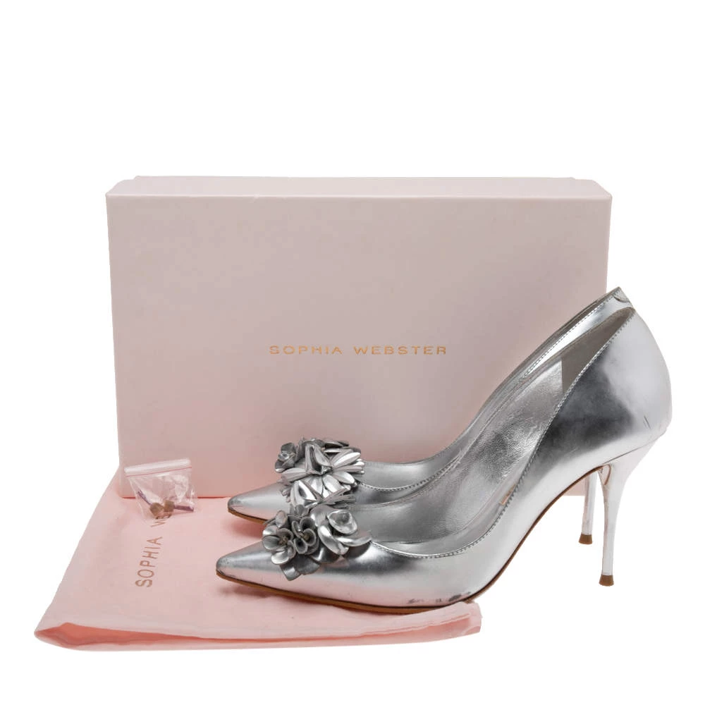 Sophia Webster Silver Leather Flower Lilico Pumps Size 39 For Women - Image 8