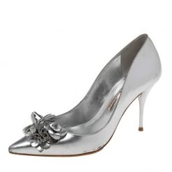 Sophia Webster Silver Leather Flower Lilico Pumps Size 39 For Women