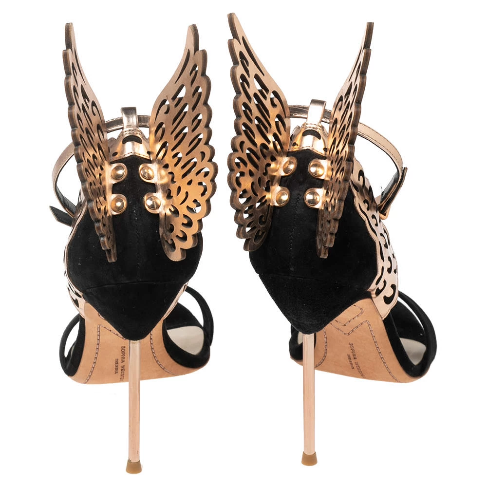 Sophia Webster Black Suede And Laser Cut Rose Gold Leather Evangeline Sandals Size 39 For Women - Image 5