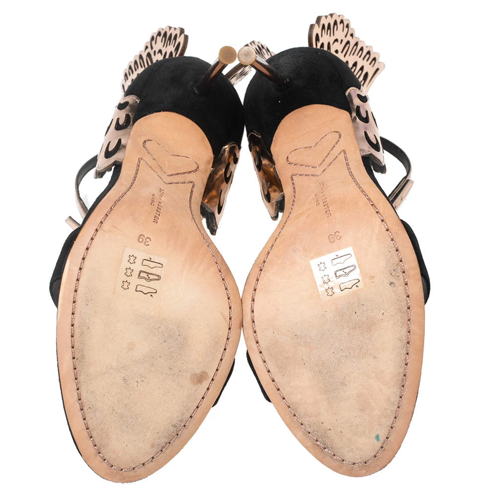 Sophia Webster Black Suede And Laser Cut Rose Gold Leather Evangeline Sandals Size 39 For Women - Image 6