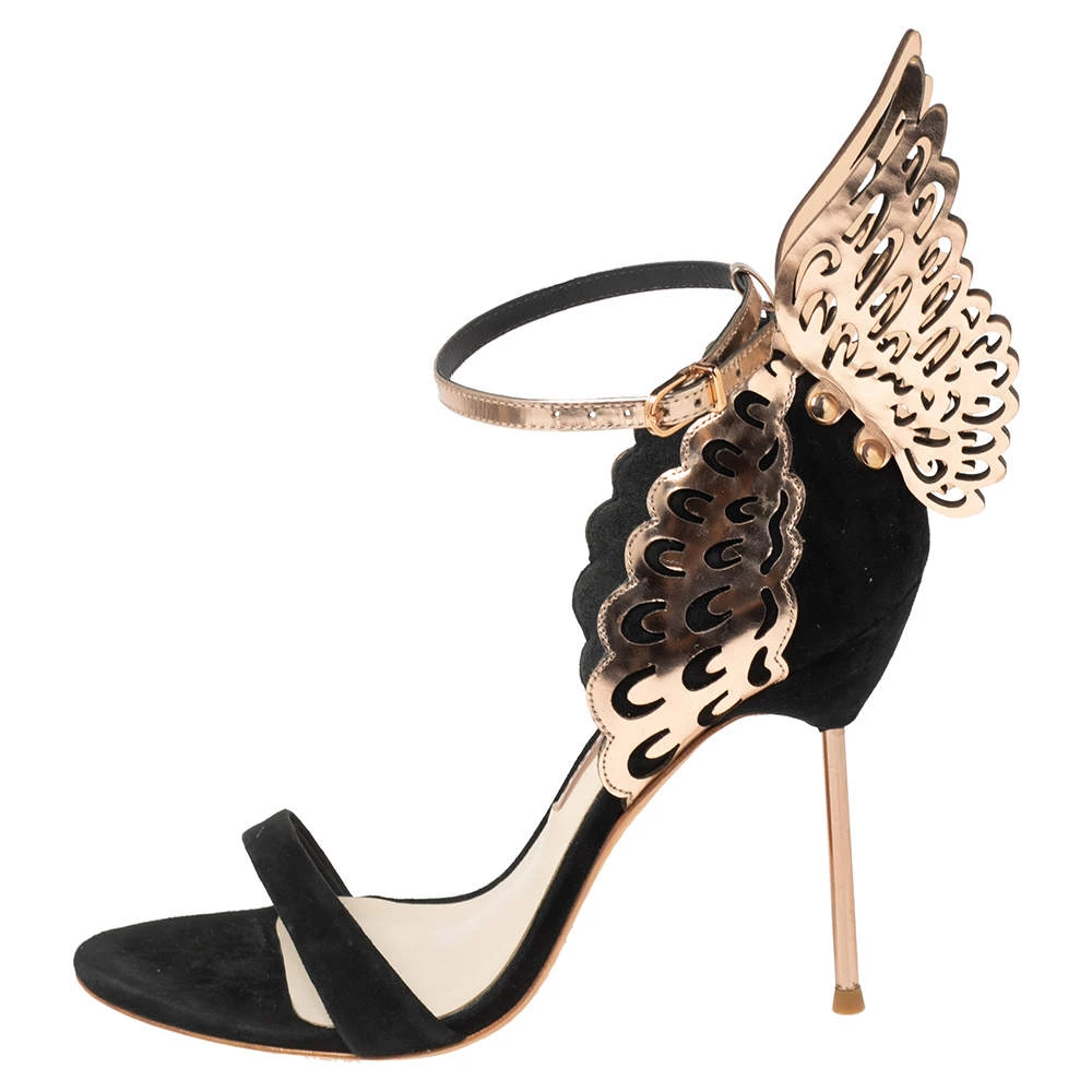 Sophia Webster Black Suede And Laser Cut Rose Gold Leather Evangeline Sandals Size 39 For Women - Image 2