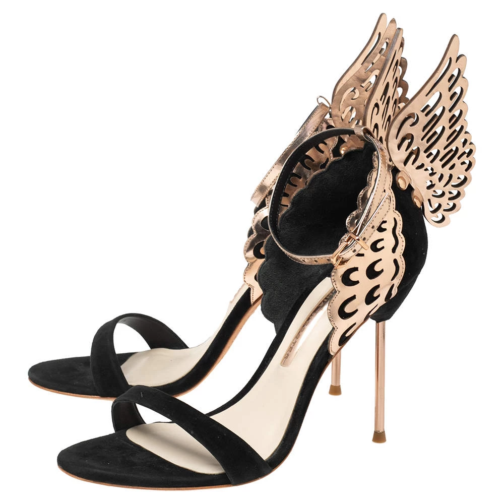 Sophia Webster Black Suede And Laser Cut Rose Gold Leather Evangeline Sandals Size 39 For Women - Image 4