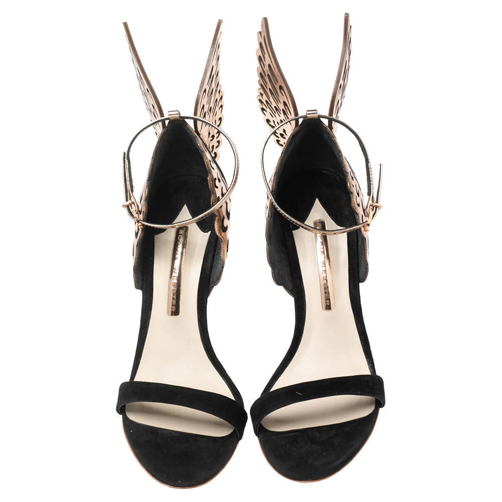 Sophia Webster Black Suede And Laser Cut Rose Gold Leather Evangeline Sandals Size 39 For Women - Image 3