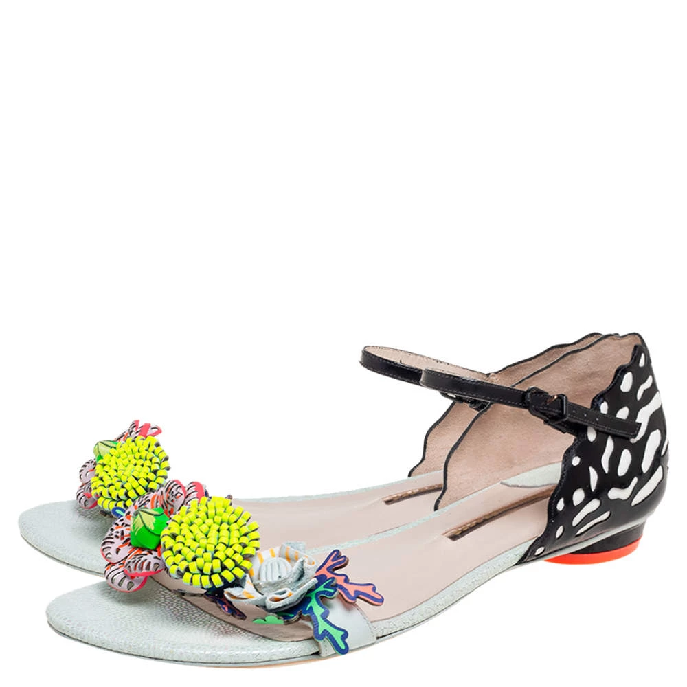 Sophia Webster Multicolor Patent And Leather Lilico Underwater Floral Embellished Flat Sandals Size 42 For Women - Image 4