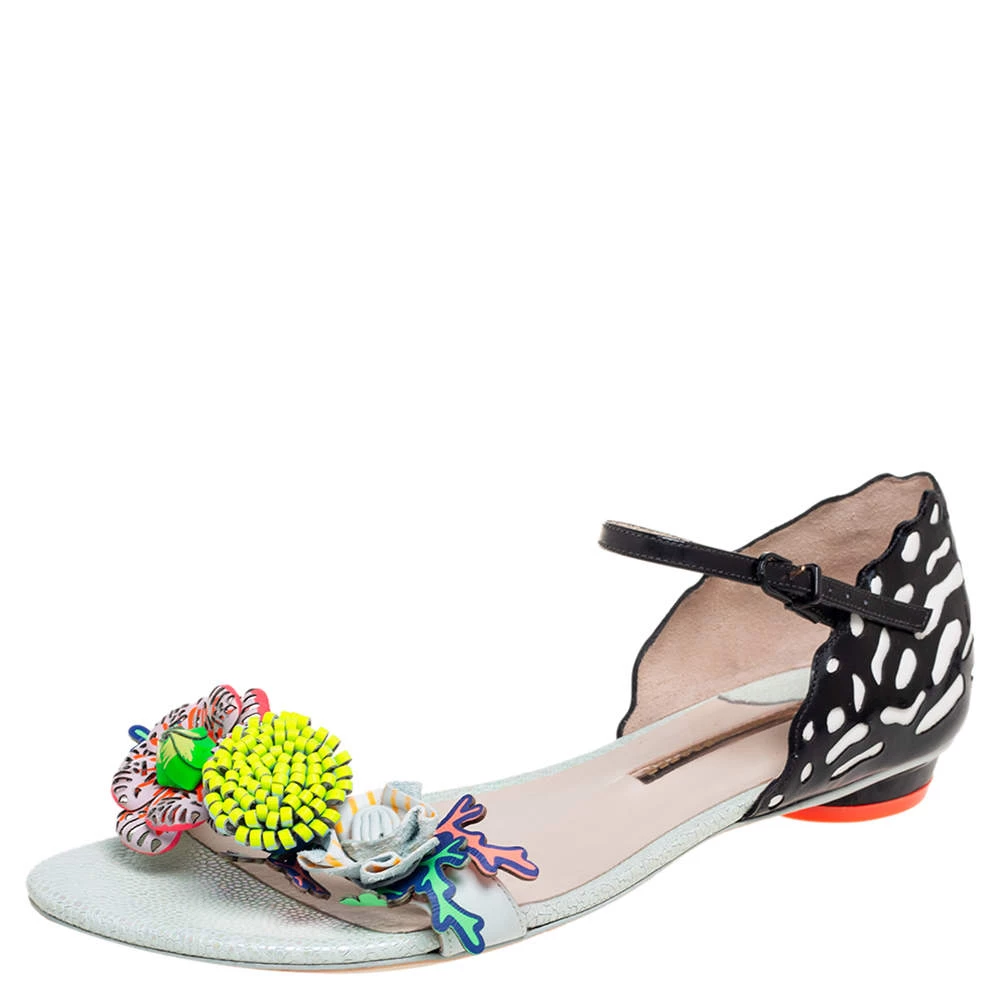 Sophia Webster Multicolor Patent And Leather Lilico Underwater Floral Embellished Flat Sandals Size 42 For Women