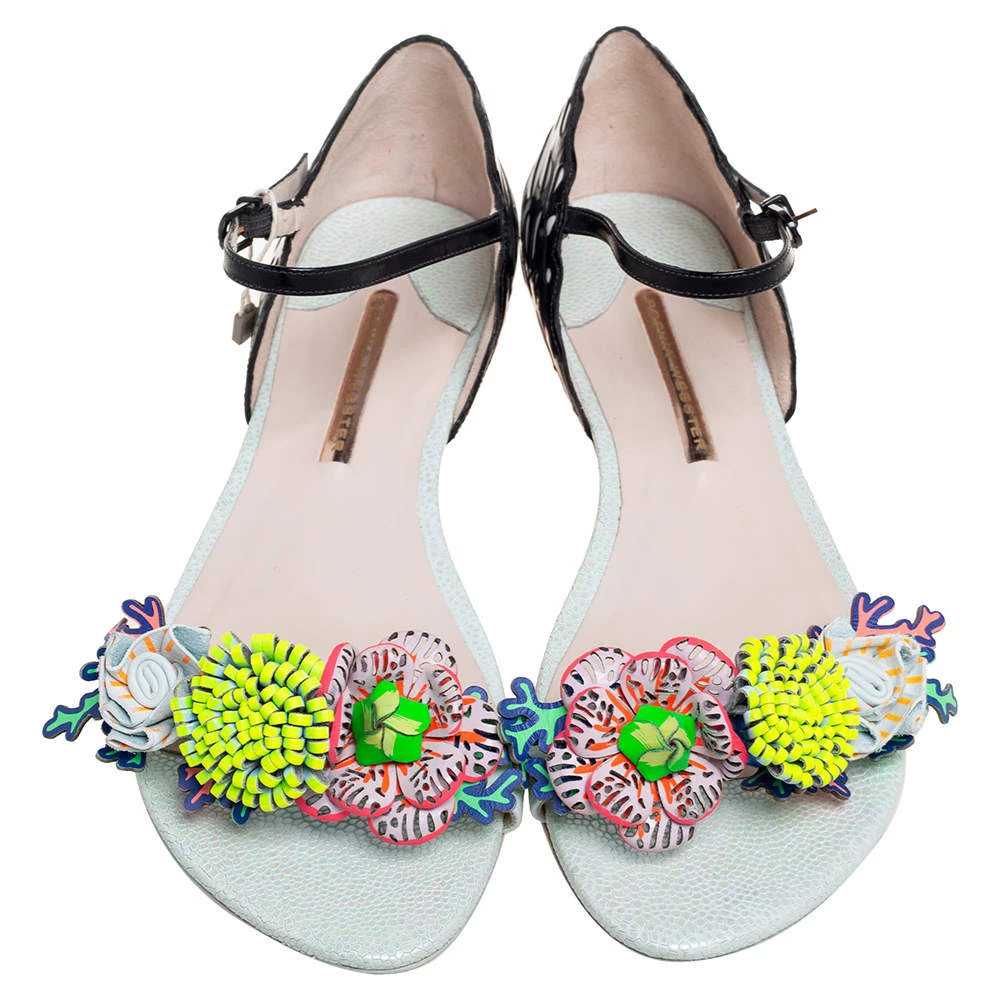 Sophia Webster Multicolor Patent And Leather Lilico Underwater Floral Embellished Flat Sandals Size 42 For Women - Image 3