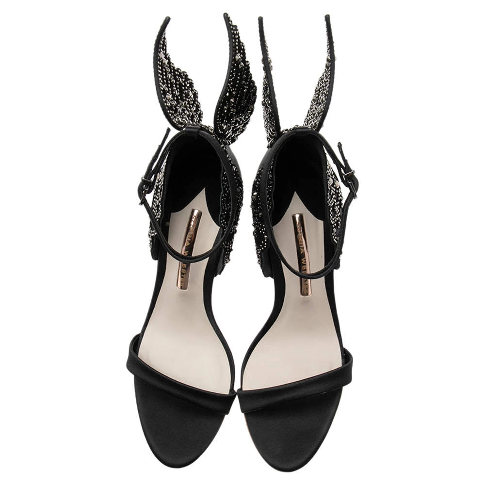 Sophia Webster Black Satin And Studs Embellished Cut-Out Suede Evangeline Ankle-Strap Sandals Size 39 For Women - Image 3