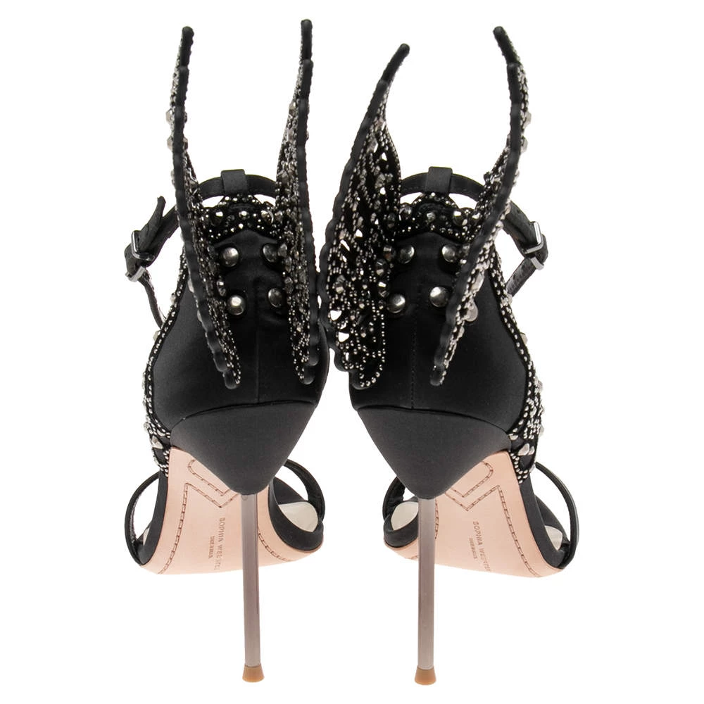 Sophia Webster Black Satin And Studs Embellished Cut-Out Suede Evangeline Ankle-Strap Sandals Size 39 For Women - Image 5